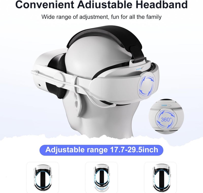 Hurra Head Strap with Battery Compatible with Meta/Oculus Quest 3/ 3S, 10000mAh Fast Charging Detachable Battery Pack Extend 5-7H Playtime, Adjustable Elite Strap Enhanced Support & Balance in VR - Image 2
